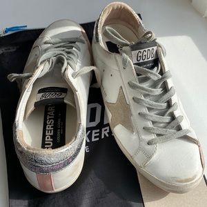 Golden Goose White and Silver Sneakers